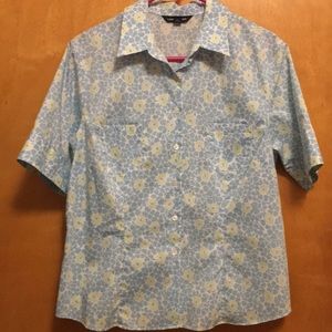 Blue and white collared button shirt